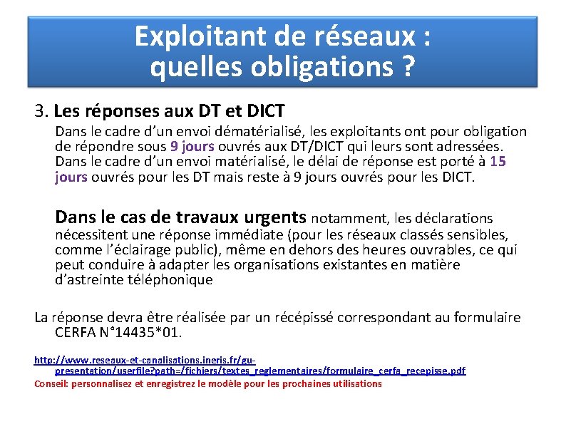 Exploitant de réseaux : quelles obligations ? 3. Les réponses aux DT et DICT