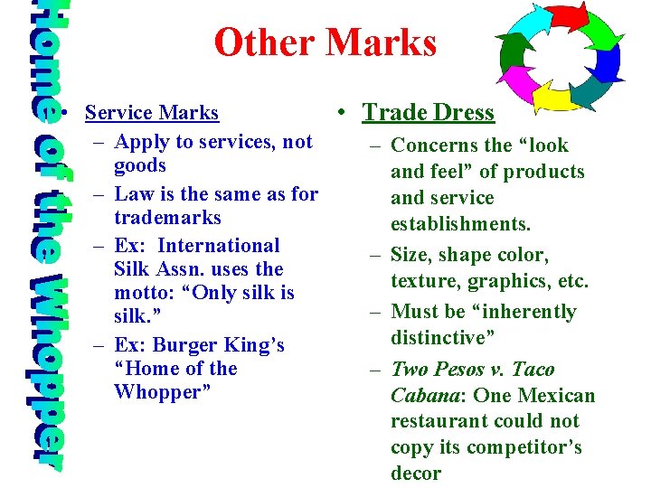 Other Marks • Service Marks • Trade Dress – Apply to services, not –