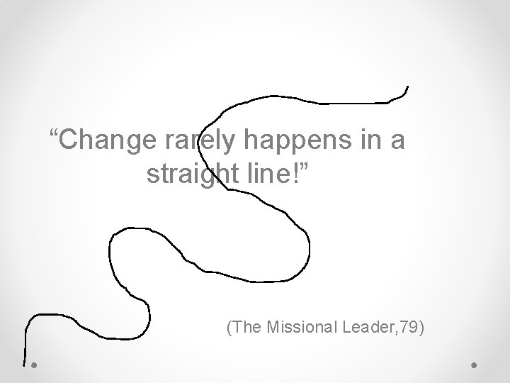 “Change rarely happens in a straight line!” (The Missional Leader, 79) “Change rarely happens in a straight line!” (The Missional Leader, 79)