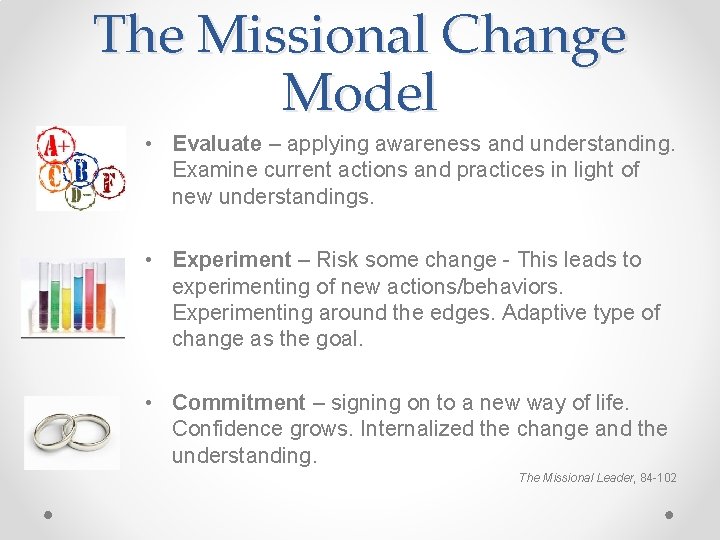 The Missional Change Model • Evaluate – applying awareness and understanding. Examine current actions The Missional Change Model • Evaluate – applying awareness and understanding. Examine current actions