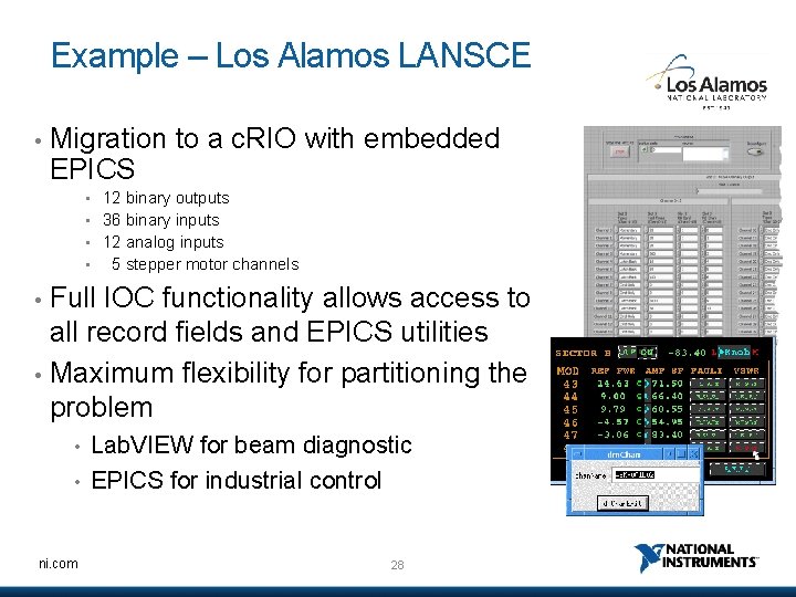 Example – Los Alamos LANSCE • Migration to a c. RIO with embedded EPICS