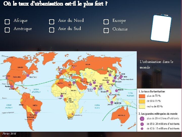 Où le taux d’urbanisation est-il le plus fort ? Afrique Amérique Asie du Nord