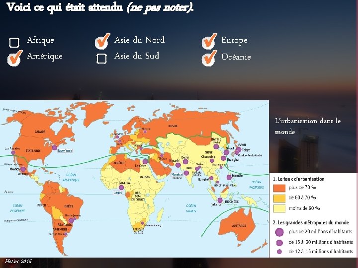 Voici ce qui était attendu (ne pas noter). Afrique Amérique Asie du Nord Asie