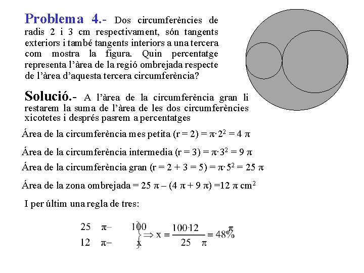 Problema 4. - Dos circumferències de radis 2 i 3 cm respectivament, són tangents