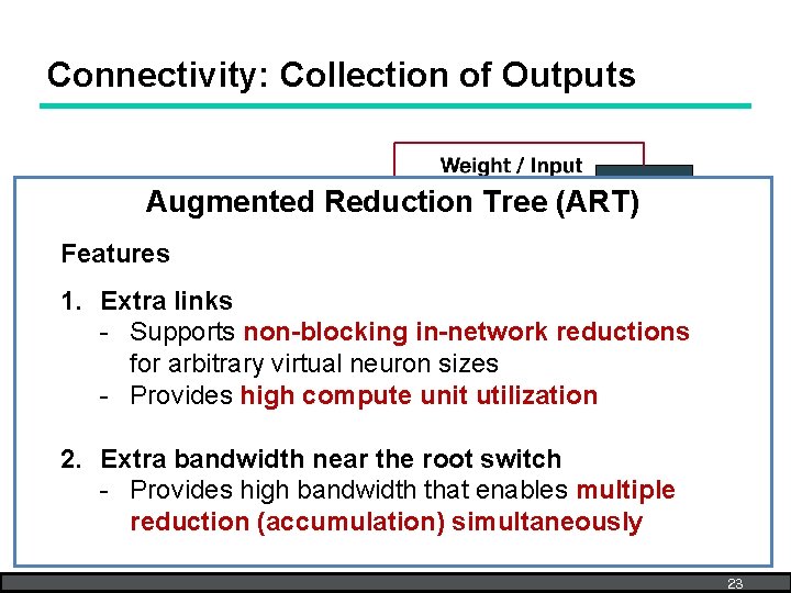 Connectivity: Collection of Outputs Extra link Augmented Reduction Tree (ART) Features Extra link enabled