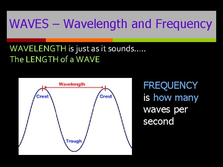 WAVES – Wavelength and Frequency WAVELENGTH is just as it sounds…. . The LENGTH