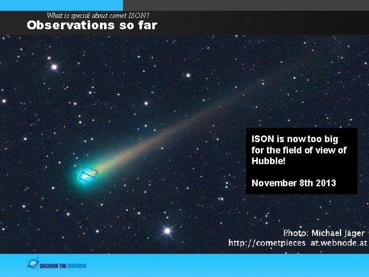 What is special about comet ISON? Observations so far ISON is now too big