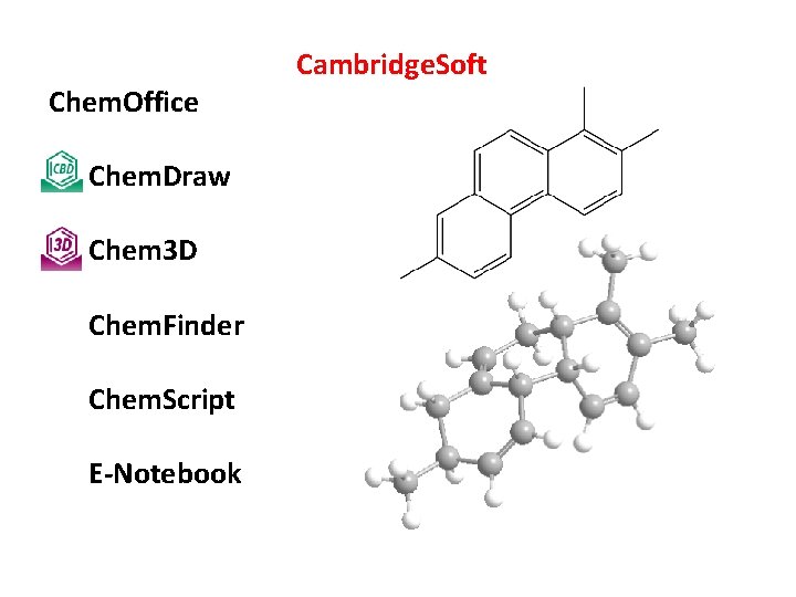 Chem. Office Chem. Draw Chem 3 D Chem. Finder Chem. Script E-Notebook Cambridge. Soft