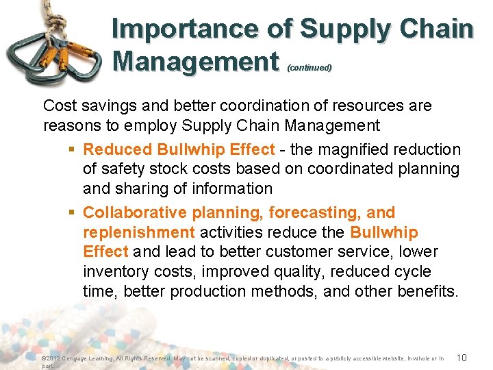 Importance of Supply Chain Management (continued) Cost savings and better coordination of resources are