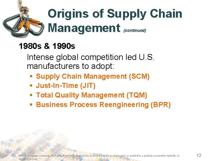 Origins of Supply Chain Management (continued) 1980 s & 1990 s Intense global competition