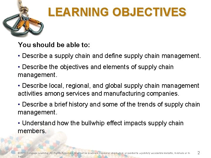 LEARNING OBJECTIVES You should be able to: • Describe a supply chain and define