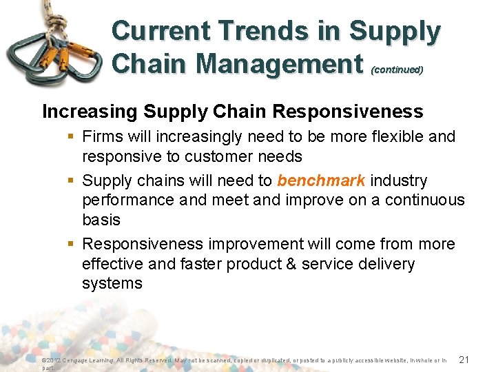 Current Trends in Supply Chain Management (continued) Increasing Supply Chain Responsiveness § Firms will