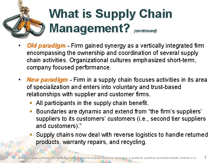 What is Supply Chain Management? (continued) • Old paradigm - Firm gained synergy as