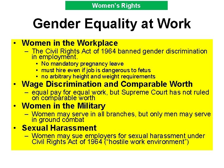 Women’s Rights Gender Equality at Work • Women in the Workplace – The Civil