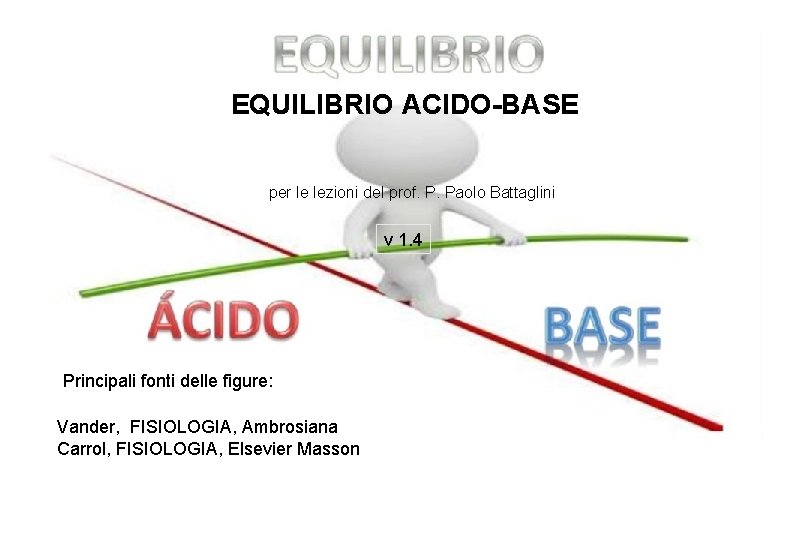 EQUILIBRIO ACIDO-BASE per le lezioni del prof. P. Paolo Battaglini v 1. 4 Principali