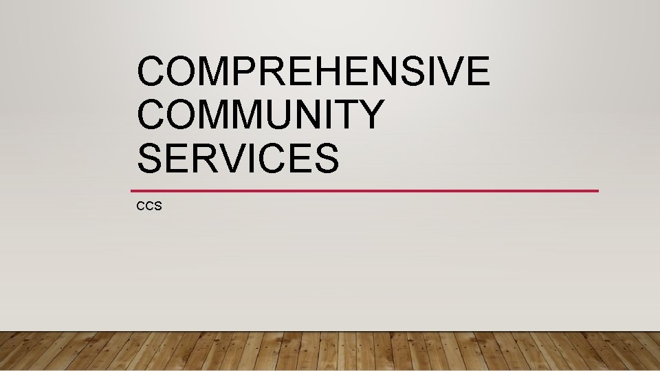 COMPREHENSIVE COMMUNITY SERVICES CCS 