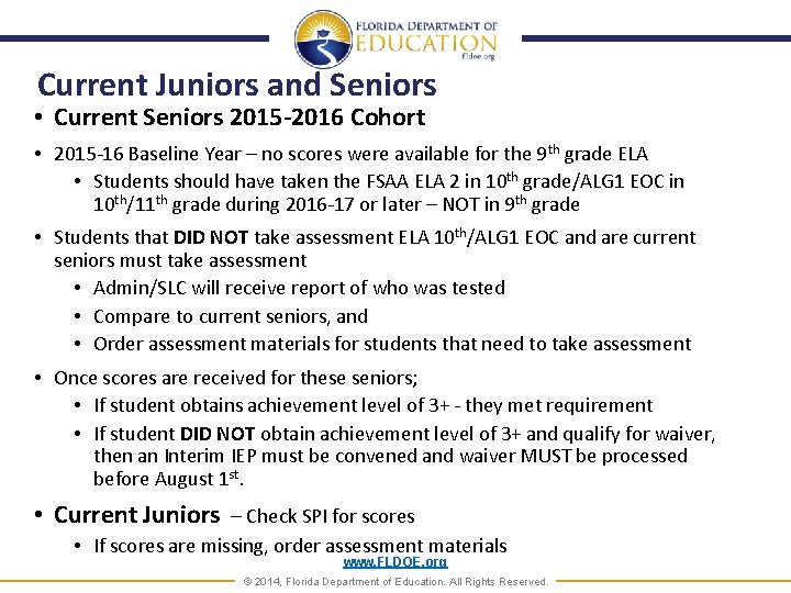 Current Juniors and Seniors • Current Seniors 2015 -2016 Cohort • 2015 -16 Baseline