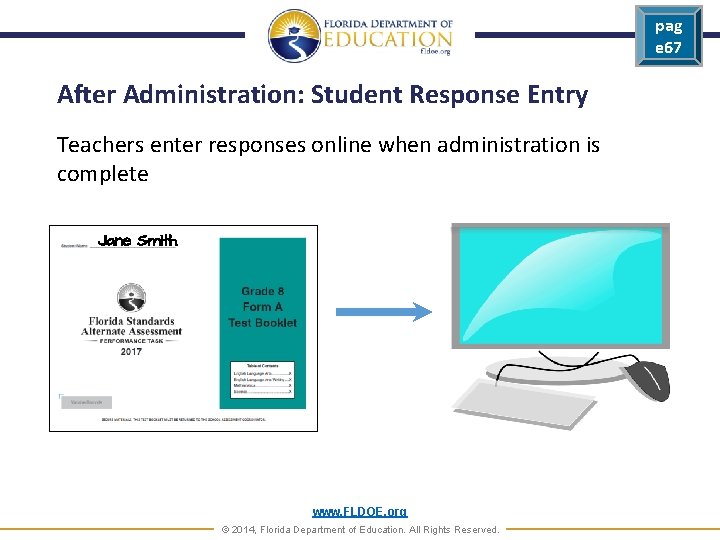 pag e 67 After Administration: Student Response Entry Teachers enter responses online when administration