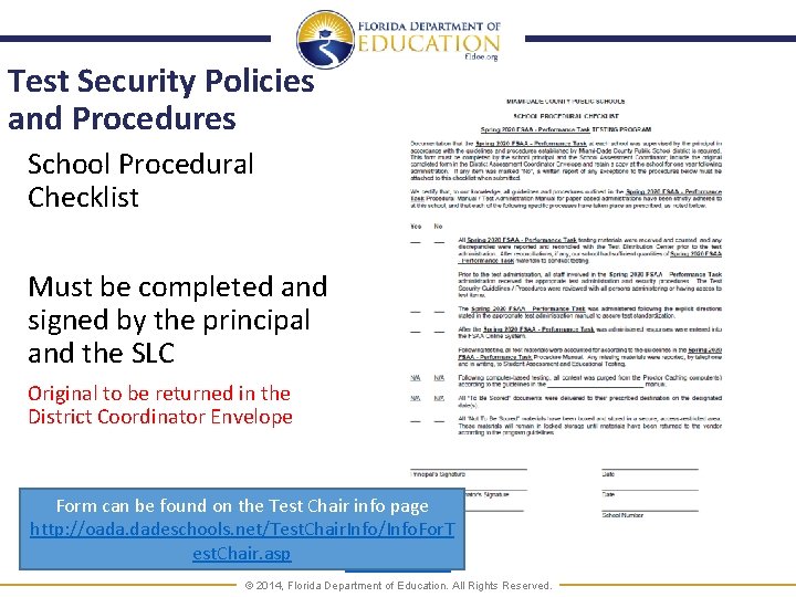 Test Security Policies and Procedures School Procedural Checklist Must be completed and signed by