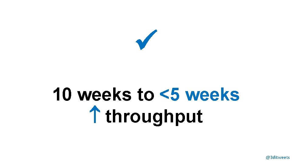  10 weeks to <5 weeks throughput @3 ditweets 