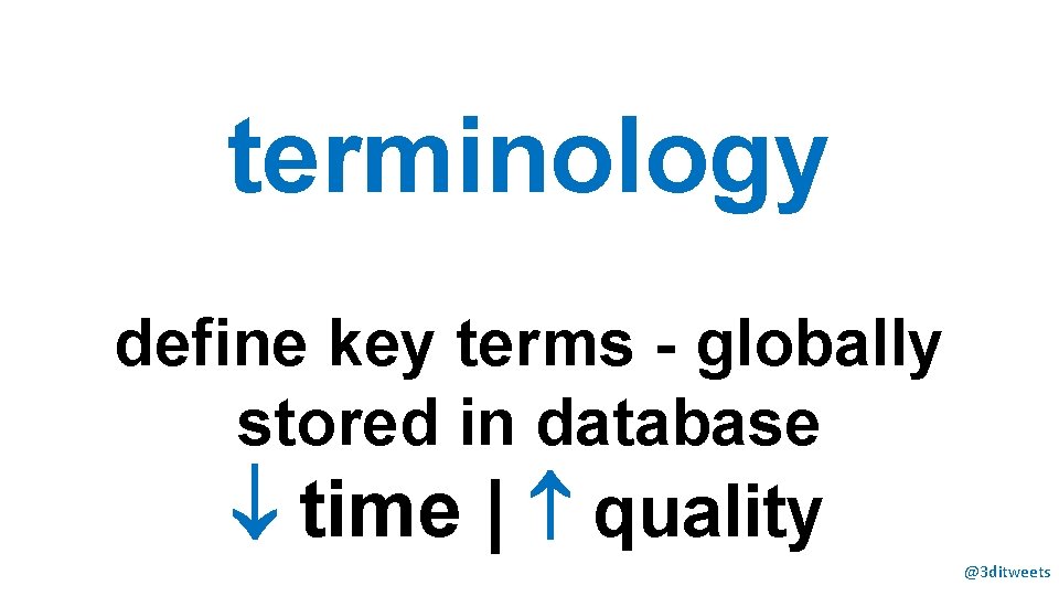 terminology define key terms - globally stored in database time | quality @3 ditweets