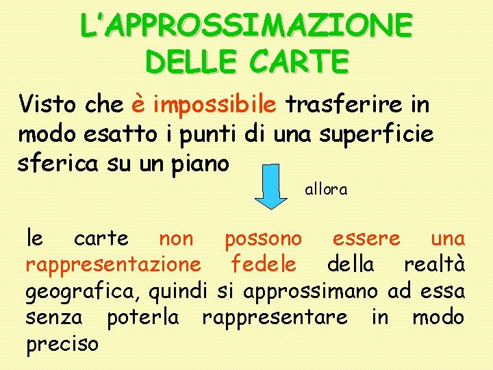 L’APPROSSIMAZIONE DELLE CARTE Visto che è impossibile trasferire in modo esatto i punti di