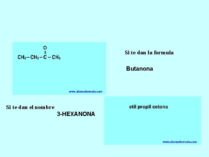 Si te dan la formula Butanona Si te dan el nombre 3 -HEXANONA 