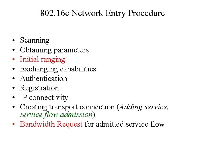 802. 16 e Network Entry Procedure • • Scanning Obtaining parameters Initial ranging Exchanging