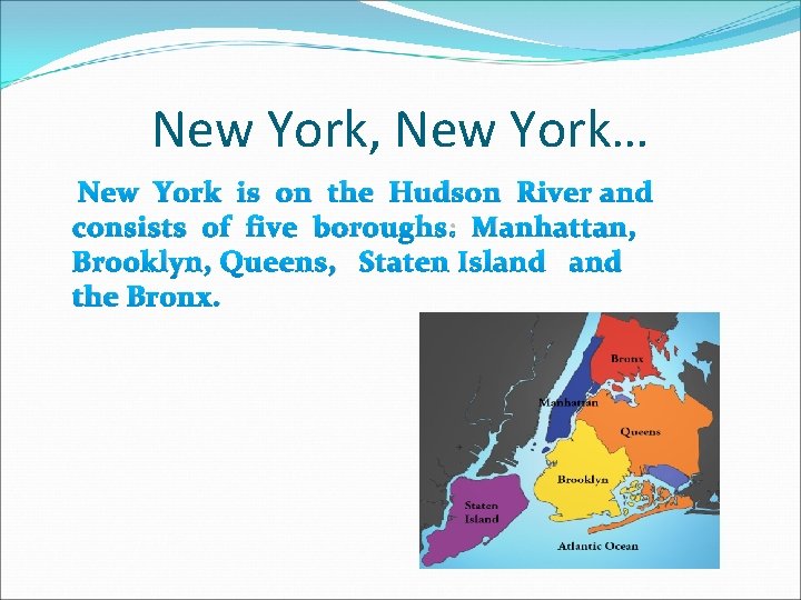 New York, New York… New York is on the Hudson River and consists of