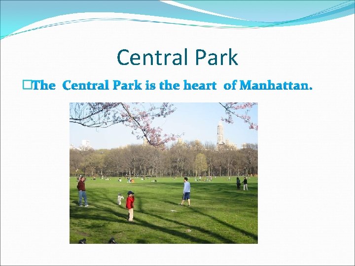Central Park �The Central Park is the heart of Manhattan. 
