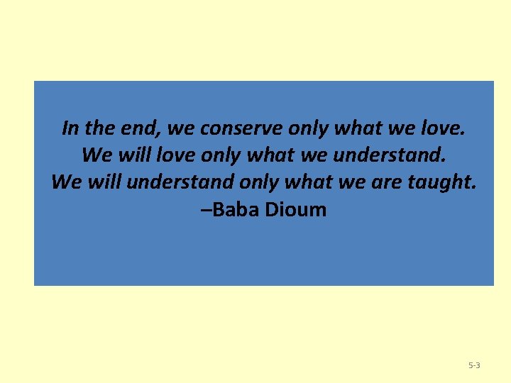 In the end, we conserve only what we love. We will love only what