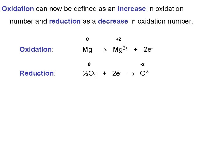 Oxidation can now be defined as an increase in oxidation number and reduction as