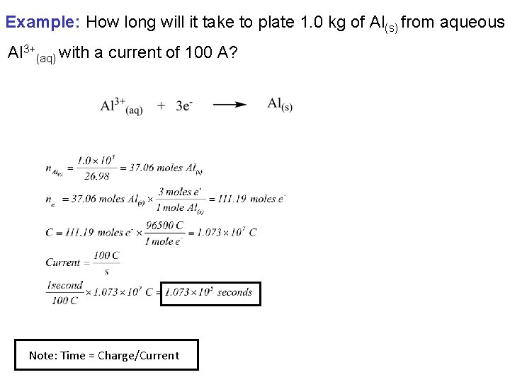 Example: How long will it take to plate 1. 0 kg of Al(s) from