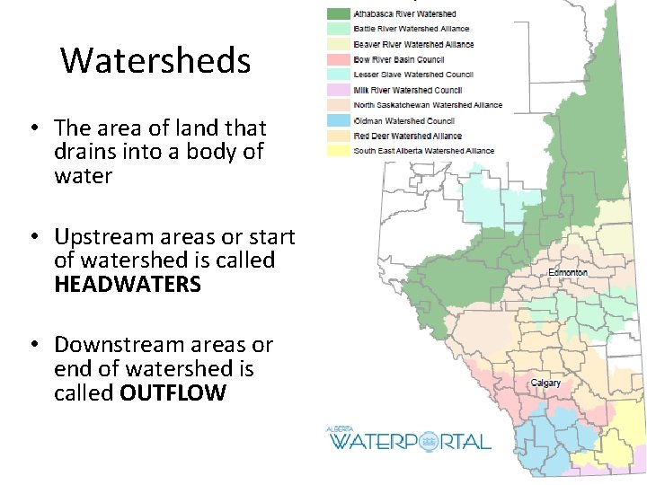 Watersheds • The area of land that drains into a body of water •