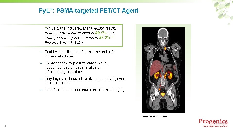 Py. L™: PSMA-targeted PET/CT Agent “Physicians indicated that imaging results improved decision-making in 89.