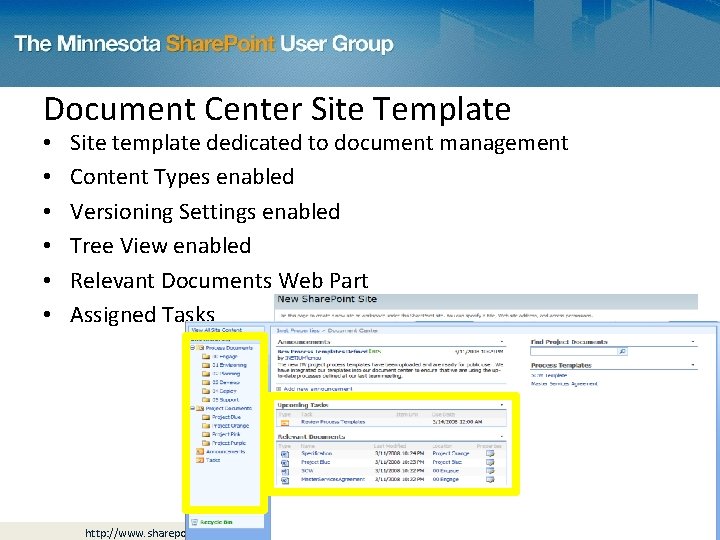 Document Center Site Template • • • Site template dedicated to document management Content