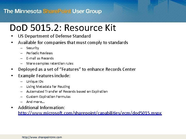 Do. D 5015. 2: Resource Kit • • US Department of Defense Standard Available