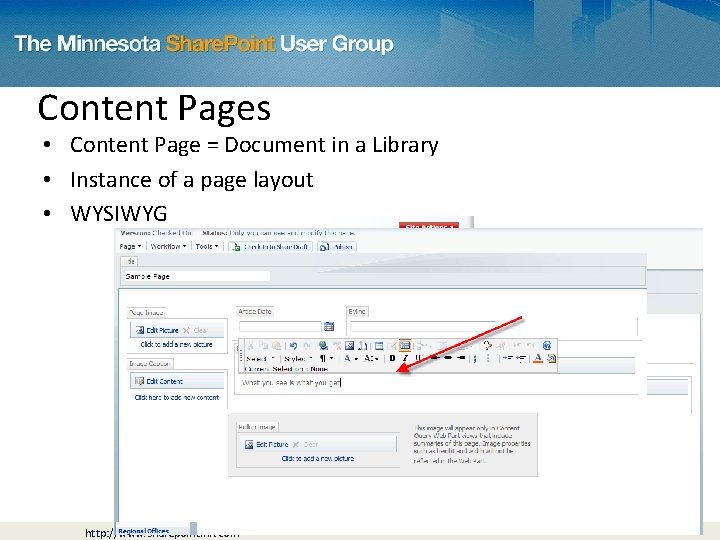 Content Pages • Content Page = Document in a Library • Instance of a