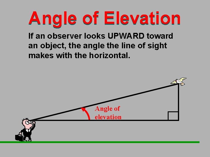 Angle of Elevation If an observer looks UPWARD toward an object, the angle the