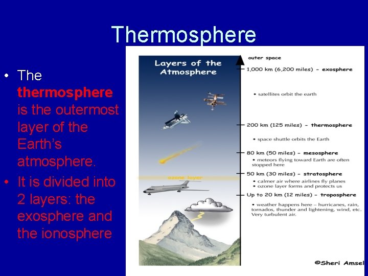 Thermosphere • The thermosphere is the outermost layer of the Earth’s atmosphere. • It