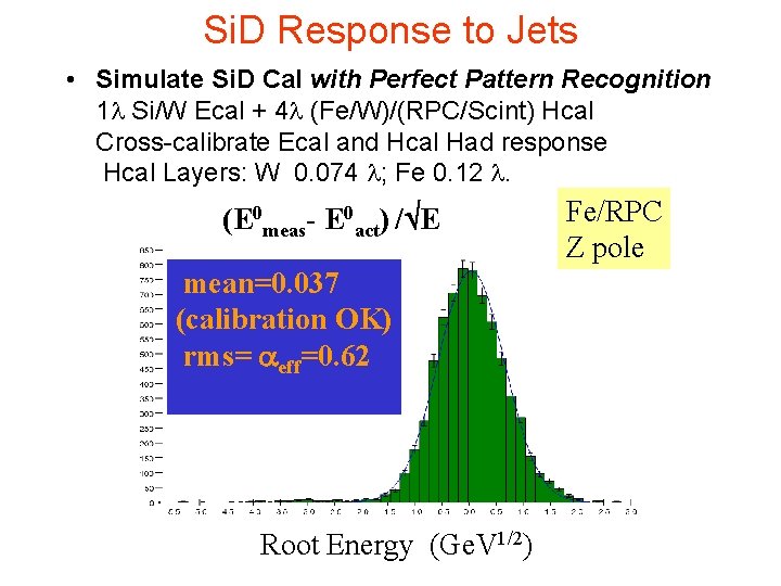 Si. D Response to Jets • Simulate Si. D Cal with Perfect Pattern Recognition