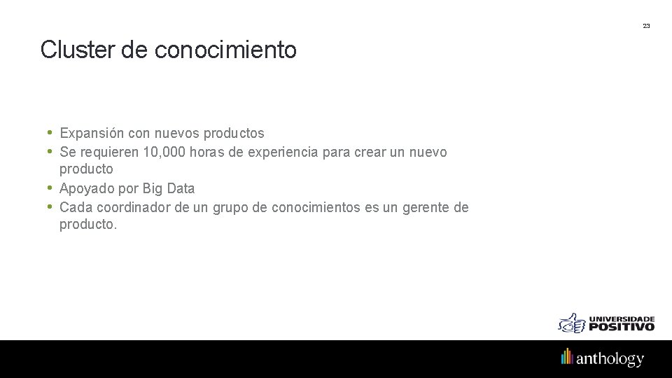 23 Cluster de conocimiento • Expansión con nuevos productos • Se requieren 10, 000