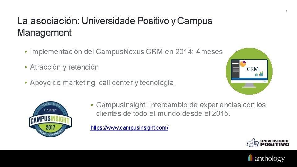 8 La asociación: Universidade Positivo y Campus Management • Implementación del Campus. Nexus CRM