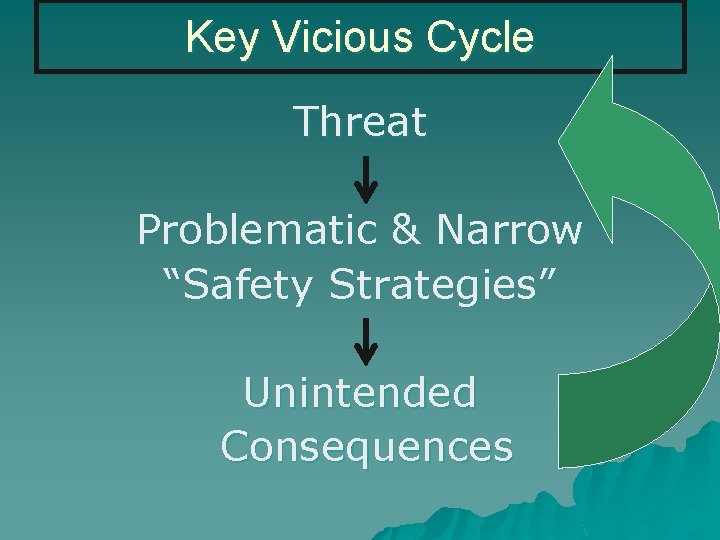 Key Vicious Cycle Threat Problematic & Narrow “Safety Strategies” Unintended Consequences Key Vicious Cycle Threat Problematic & Narrow “Safety Strategies” Unintended Consequences