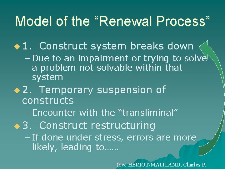 Model of the “Renewal Process” u 1. Construct system breaks down – Due to Model of the “Renewal Process” u 1. Construct system breaks down – Due to