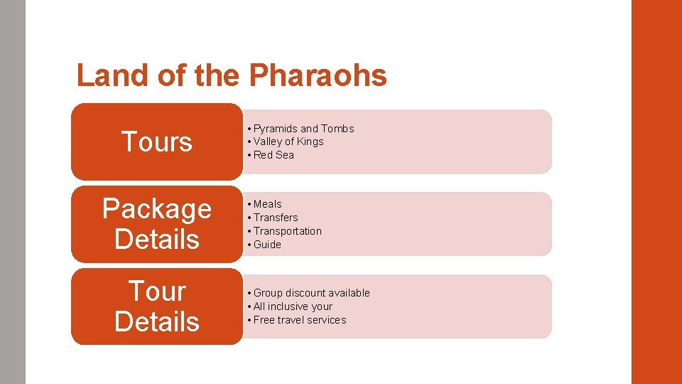 Land of the Pharaohs Tours Package Details Tour Details • Pyramids and Tombs •