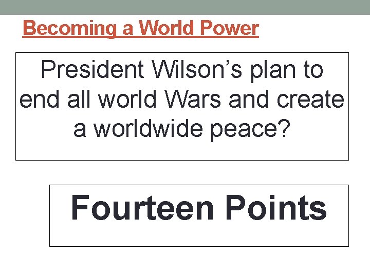 Becoming a World Power President Wilson’s plan to end all world Wars and create