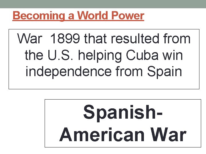 Becoming a World Power War 1899 that resulted from the U. S. helping Cuba