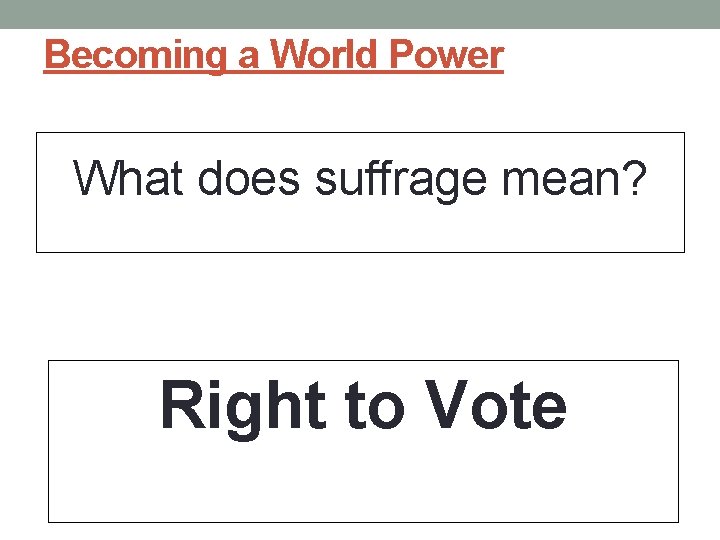 Becoming a World Power What does suffrage mean? Right to Vote 
