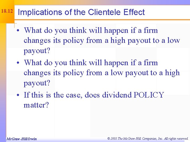 18. 12 Implications of the Clientele Effect • What do you think will happen